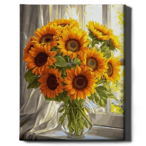 Auringonkukkia ikkunan vieressä