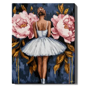 Ballerina ja vaaleanpunaiset kukat