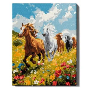 Hevoset kukkien joukossa