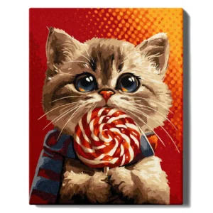 Kissa karkkien kanssa