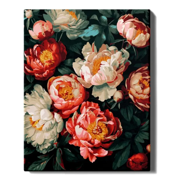 numeromaalaus-Kukkivat pionit-numerotaide.fi