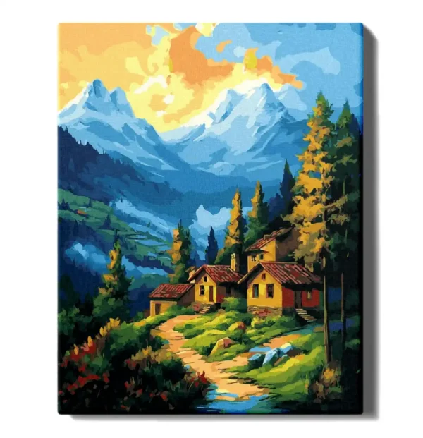 numeromaalaus-Kylä vuorilla-numerotaide.fi