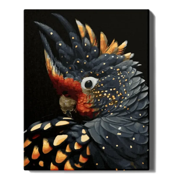 numeromaalaus-Musta papukaija-numerotaide.fi