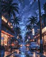 numeromaalaus-Palmuja yöllä-numerotaide.fi1