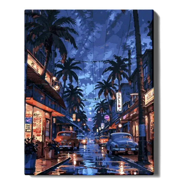 numeromaalaus-Palmuja yöllä-numerotaide.fi