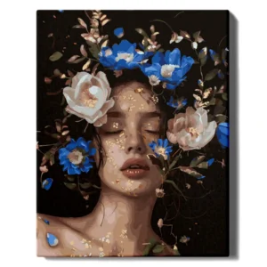 Tyttö ja siniset kultaiset pionit