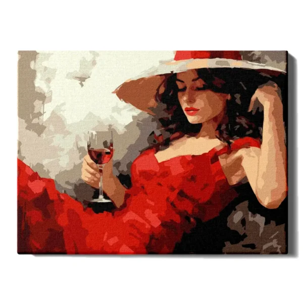 numeromaalaus-Tyttö ja viinilasi-numerotaide.fi