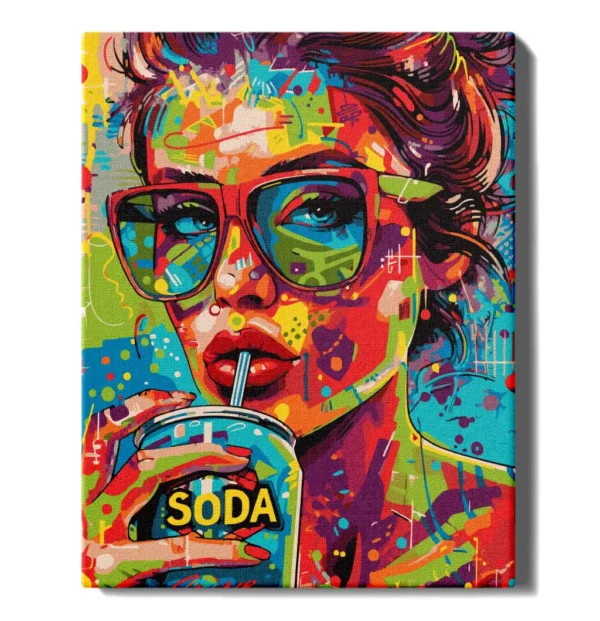 numeromaalaus-Tyttö juo limonadia-numerotaide.fi