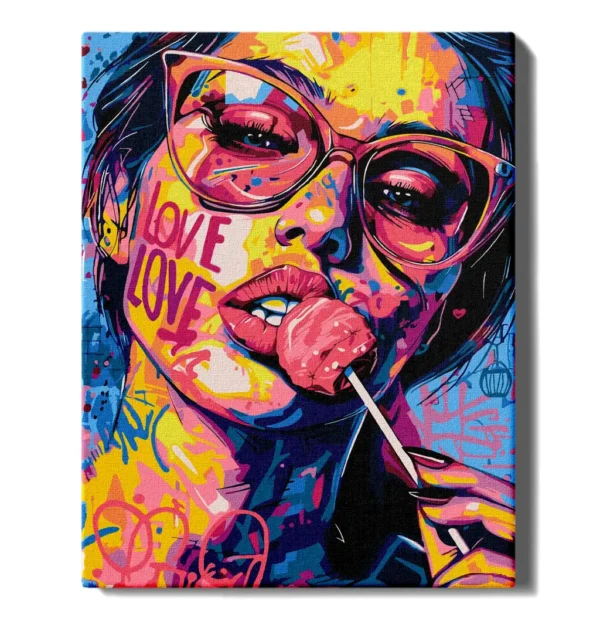 numeromaalaus-Tyttö karkkien kanssa-numerotaide.fi