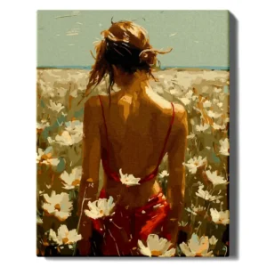 Tyttö kukkien keskellä