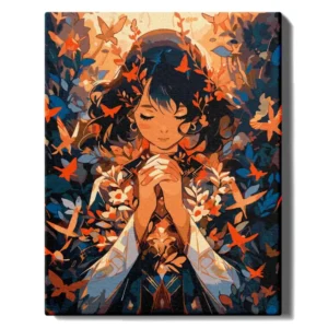 Tyttö perhosten keskellä