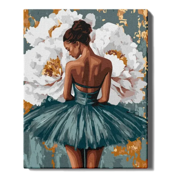 numeromaalaus-Ballerina-ja-valkoiset-kukat-numerotaide_
