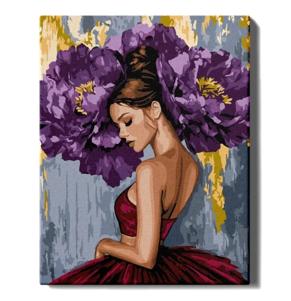 numeromaalaus-Ballerina-ja-violetit-kukat-numerotaide_